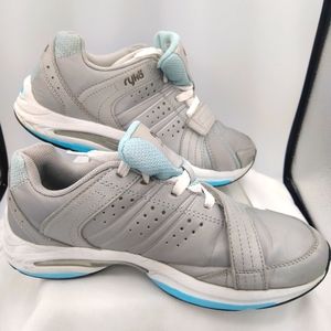 Ryka Nitragel Womens 7.5 Silver/Blue Synergy LaceUp Sneakers Hook-n-Loop Strap
